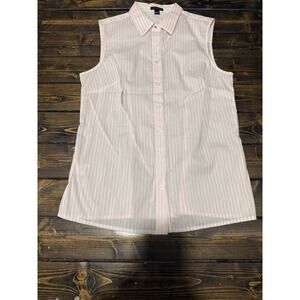 Ann Taylor Pink & White Stripe Button Up Sleevless Cotton Blend Top 0